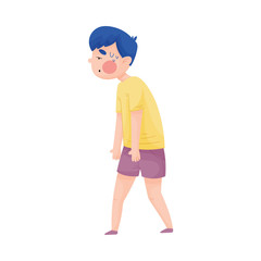 Boy in T-shirt Walking with Heavy Steps Along the Street Because of Hot Weather Vector Illustration