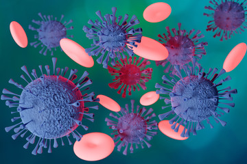 Digital illustration of virus with blue background