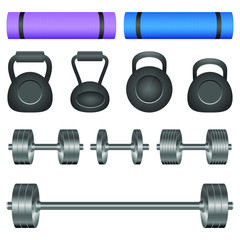 Dumbbells set and yoga mat vector design illustration isolated on white background