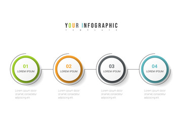 Business process. Timeline infographics with 4 options, circles. Vector illustration.