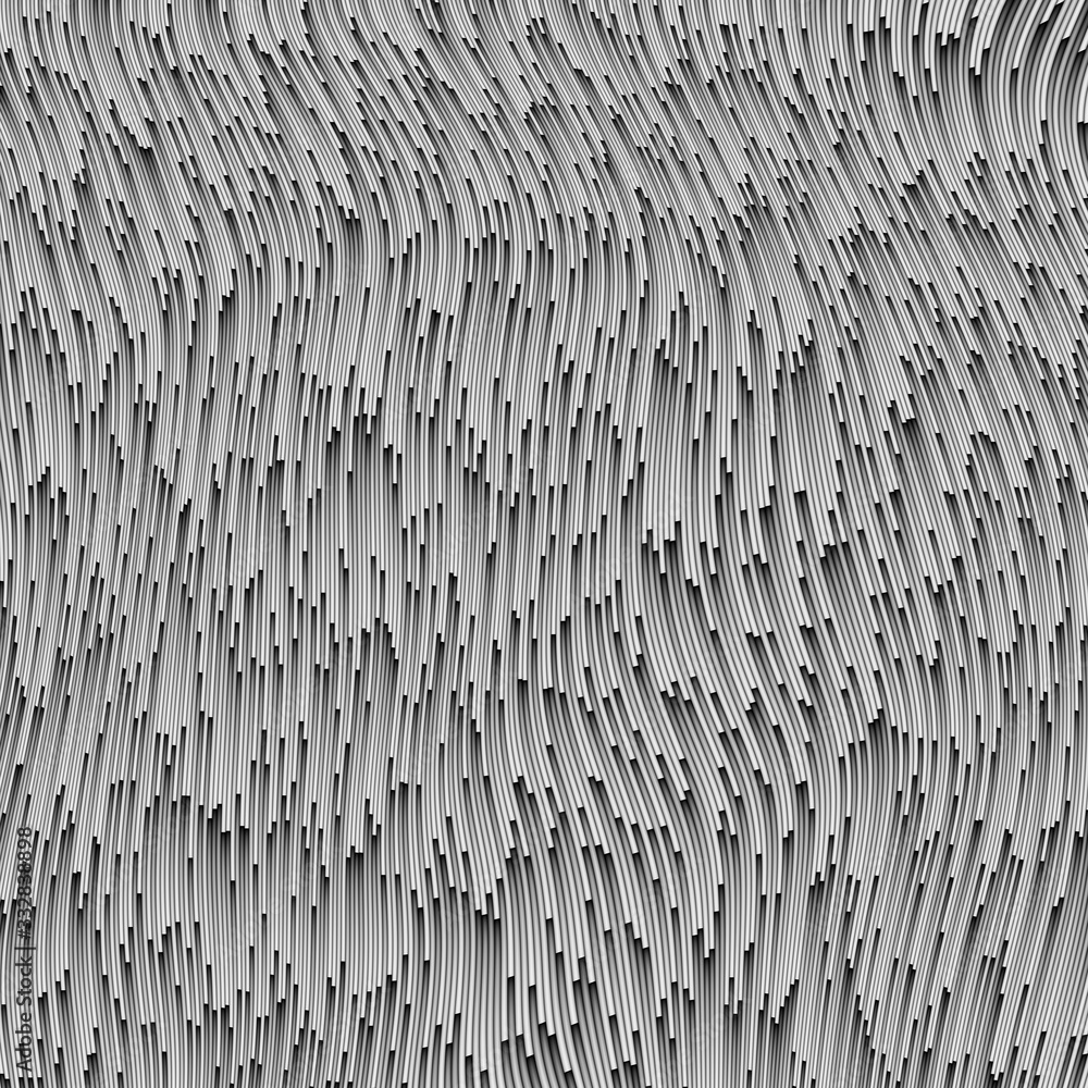 Poster abstract deformed greyscale flow - 3d rendering