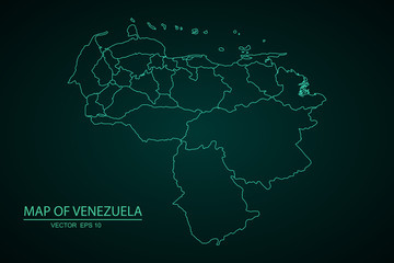 Low poly map of Venezuela. Colorful Polygonal shape on black background. Vector illustration eps 10. - Vector