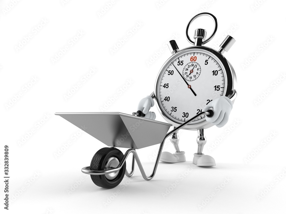 Wall mural Stopwatch character carrying wheelbarrow