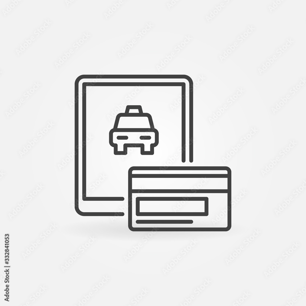 Poster taxi app with payment card vector concept icon or symbol in outline style