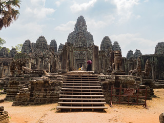 Obraz premium Angkor Thom Temple. The ancient stone faces of Bayon temple. Siem Reap, Cambodia