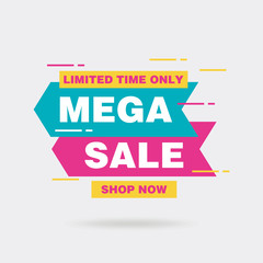Simple Flat Colorful Mega Sale Sign Shape Banner Design, Discount Banner Template Vector for advertising, social media, web banner