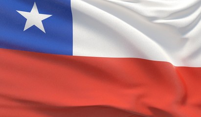 Waving national flag of Chile. Waved highly detailed close-up 3D render.