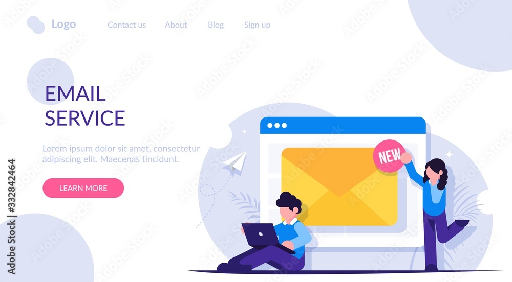 Aufkleber web email service. people near the open browser tab with a notification of the new letter. modern fl