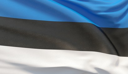 Waving national flag of Estonia. Waved highly detailed close-up 3D render.