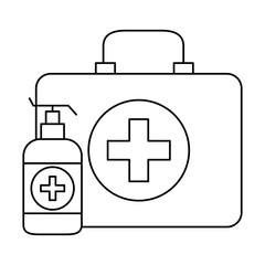 antibacterial soap bottle with first aid kit vector illustration design