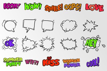 Big set of Comic style speech bubbles collection. Funny design vector items illustration. Cool clouds and bubbles for comics style text for your design