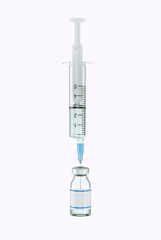 syringe with vaccine vial isolated on white background