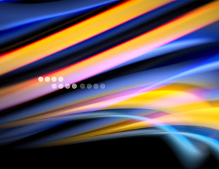 Silk smooth lines on black, liquid fluid color waves. Vector Illustration