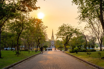Golden pagoda containing sacred objects inside Buddhists come to worship Can also be used a exerciselocated at Phutthamonthon Sai 4, Nakhon Pathom, Thai