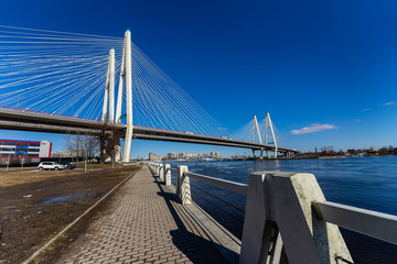 Fototapeta na wymiar Bridge over the Neva river in Saint Petersburg. Vansu bridge.