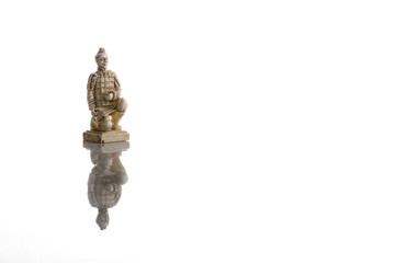 Fototapeta na wymiar White vintage pawn chess isolated on white background with reflection on the floor