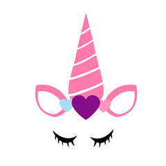 cute unicorn faces on white background. flat style. unicorn heads sign. furniture symbol. artoon unicorn head symbol.