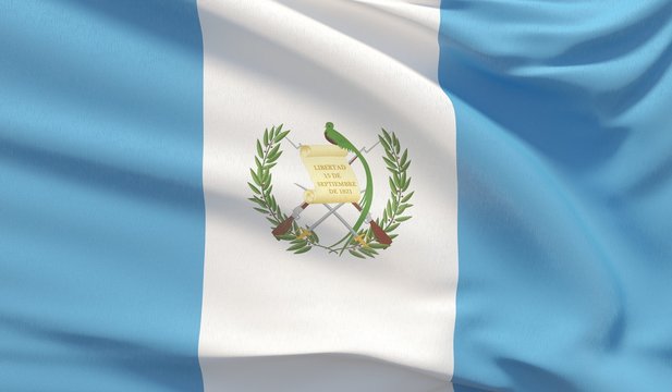 Waving national flag of Guatemala. Waved highly detailed close-up 3D render.