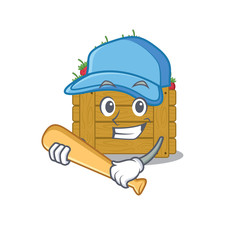 Mascot design style of strawberry fruit box with baseball stick