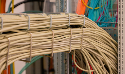Obraz na płótnie Canvas Netzwerk Switch und Netzwerkkabel RJ45 Patchkabel in einem Rechenzentrum