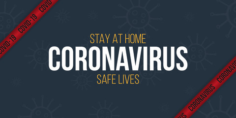 Pandemic stop Novel Coronavirus outbreak covid-19 or 2019-nCoV. Quarantine banner with stripes.