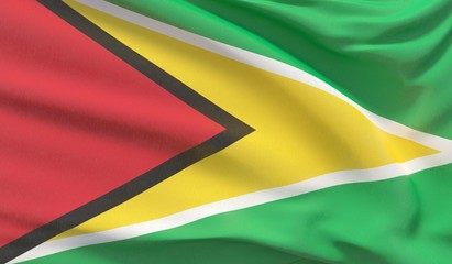 Waving national flag of Guyana. Waved highly detailed close-up 3D render.