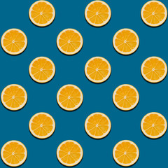 blue background with yellow lemon circles, top view, close-up, pattern