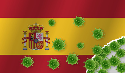 Flag of Spain with outbreak virus. Epidemic or Pandemic coronavirus, sars, mers, influenza...