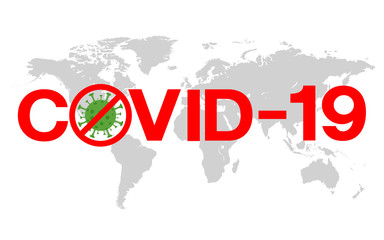 Stop COVID-19 concept red world map with sign vector illustration. COVID-19 prevention design background
