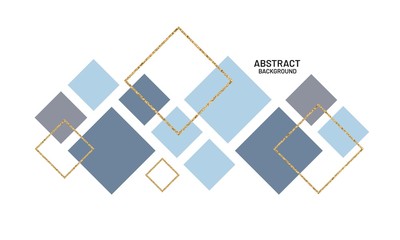 Luxury abstract composition with blue and gold squares. Bright geometric background for header, card, invitation, poster, cover etc.