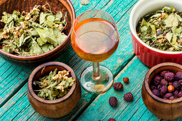 Dried hawthorn in herbal medicine.