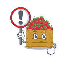 Cheerful cartoon style of strawberry fruit box holding a sign