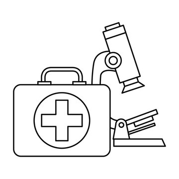 microscope with first aid kit isolated icon vector illustration design