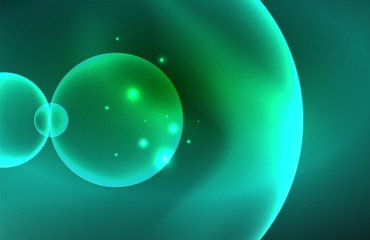 Neon shiny transparent glowing circles with light effects. Techno futuristic vector abstract background For Wallpaper, Banner, Background, Card, Book Illustration, landing page