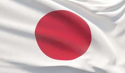 Waving national flag of Japan. Waved highly detailed close-up 3D render.