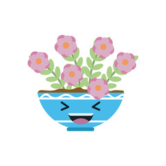 Kawaii flowers inside pot flat style icon vector design