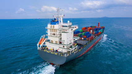 Aerial top view container ship. Business logistic transportation sea freight,Cargo ship, Cargo...