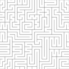 Black and white maze seamless pattern. A big challenge game. Linear square ornament. Print for textiles, packaging. Vector illustration.