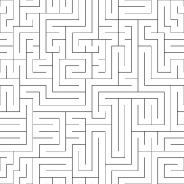 Black and white maze seamless pattern. A big challenge game. Linear square ornament. Print for textiles, packaging. Vector illustration.