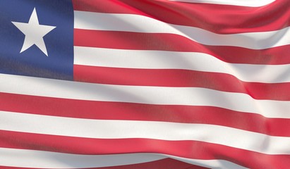 Waving national flag of Liberia. Waved highly detailed close-up 3D render.