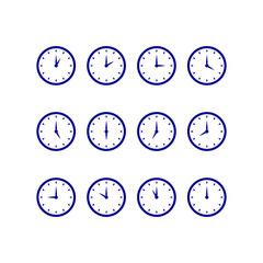 Hourly clock icon set isolated on white background. Vector illustration