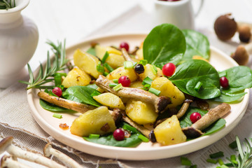 delicious fried potatoes with mushrooms, onions and cranberries