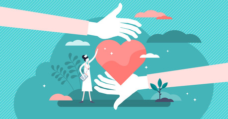 Health care vector illustration. Cardiology doctors tiny persons concept.