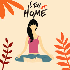 illustration vector eps print abstract hand draw stay at home for stopping corona virus with scandinavian nordic design style 