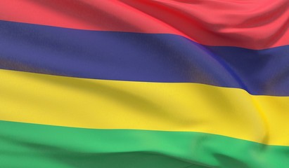 Waving national flag of Mauritius. Waved highly detailed close-up 3D render.