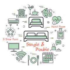 Vector concept of single and double room in hotel