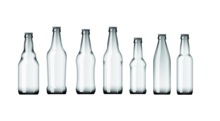 Vector of a range of various shaped clear glass beer bottles
