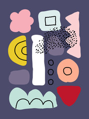 Creative art design template with abstract organic shapes in pastel colors. Bold and playful vector collage for greeting card, poster, flyer, brochure or social media posts