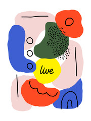 Creative abstract art design template with organic shapes. Bold and playful vector collage for greeting card, poster, flyer, packaging or branding. Editable stroke