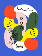 Creative abstract art design template with organic shapes. Bold and playful vector collage for greeting card, poster, flyer, packaging or branding. Editable stroke